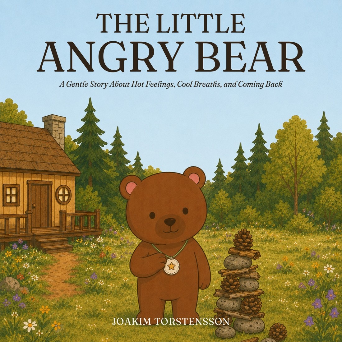 The Little Angry Bear book cover — Bruno standing in a sunny meadow